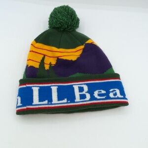 LL Bean Cuffed unisex Katahdin Unisex Graphic Pom Beanie Winter Hat AA15